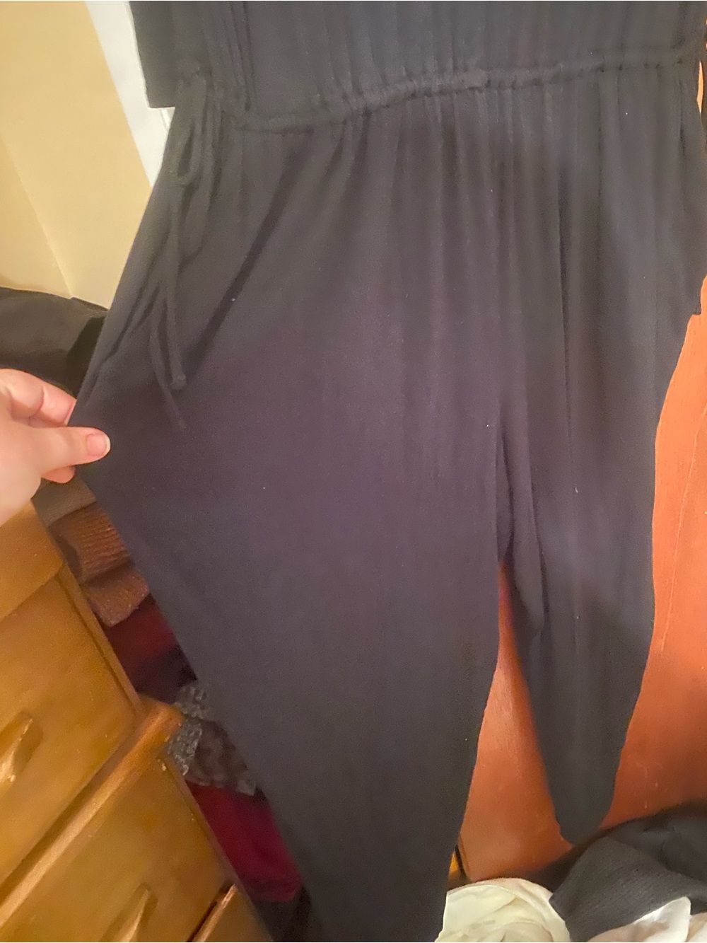 GAP Women’s Black V-Neck Jumpsuit | Drawstring Waist | 3/4 Sleeve - Picture 8 of 11